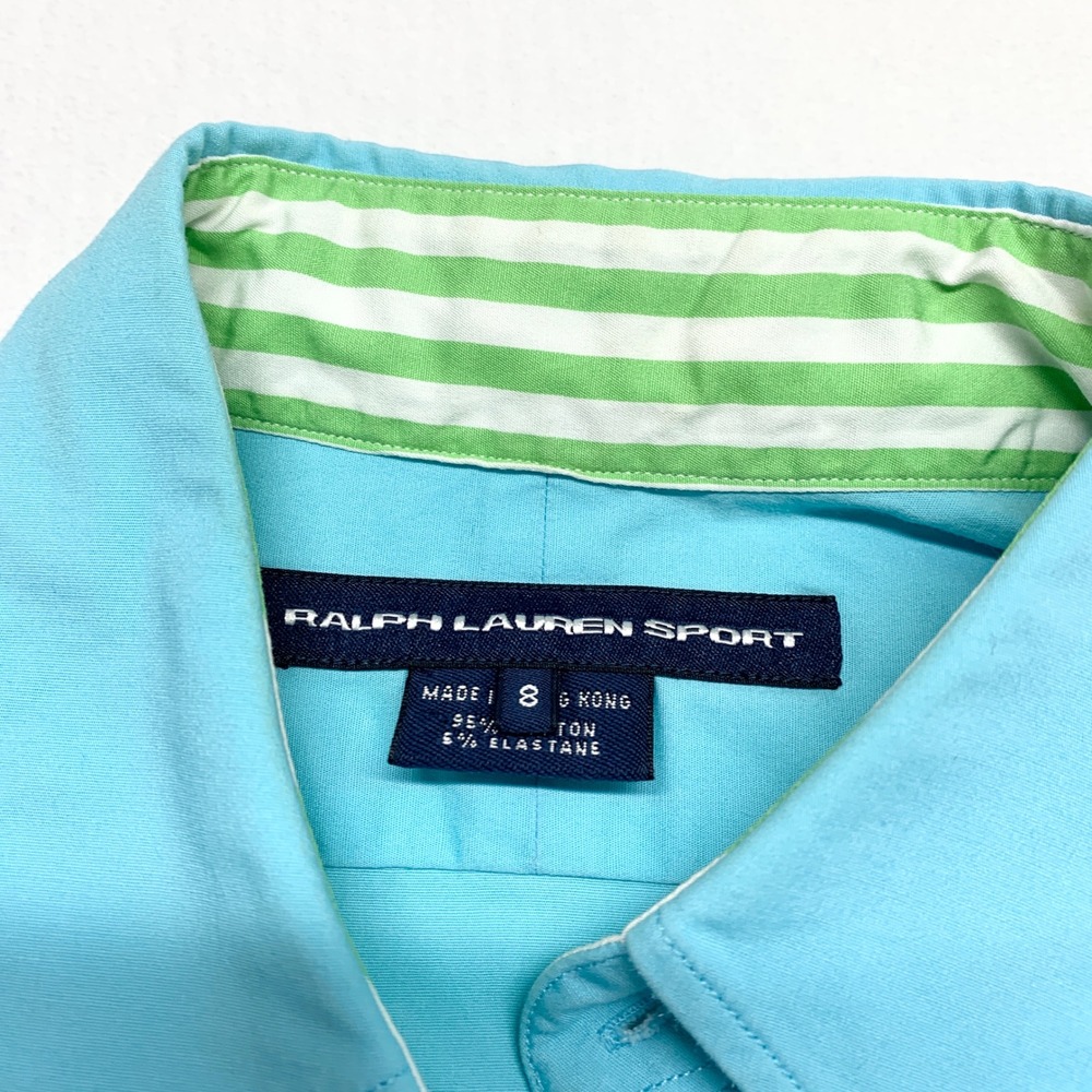 Ralph Lauren Sport Button Down Shirt Womens Size 8 Turquoise Stretch Cotton Pony - Picture 9 of 11